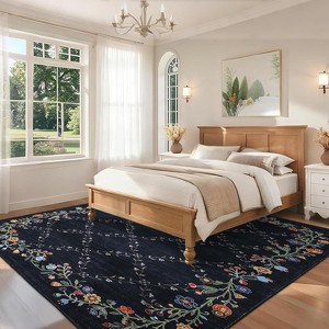 Acekool Washable Floral Area Rug, Non-Slip Low Pile Soft Carpet, Stain Resistant Indoor Rug for Living Room, Bedroom, Dining Room - 1 of 4