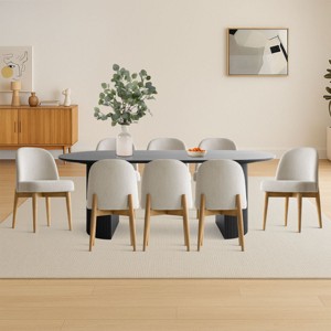 9-Piece Oval Dining Table Set, 79'' Pedestal Table with 8 Upholstered Linen Fabric Chairs, Modern Dining Room Furniture for 8-Maison Boucle - 1 of 4