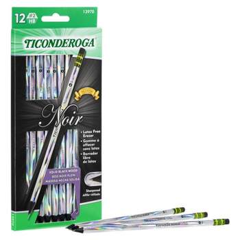 Ticonderoga Noir Pencils, Holographic Foil on Black Wood, #2 Soft, Presharpened, Pack of 12