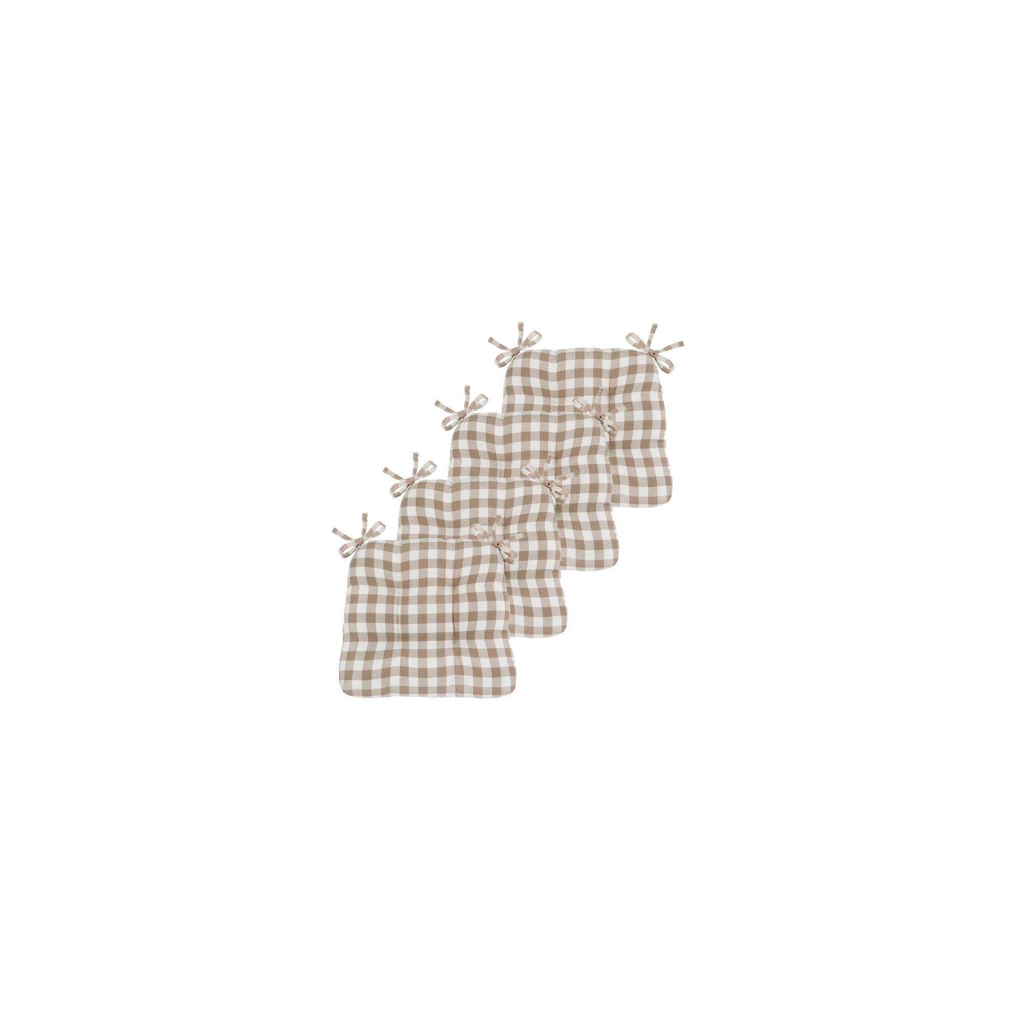 Kate Aurora Country Living Gingham Plaid Checkered Country Farmhouse Chair Cushion Pads - 4 Piece, Linen