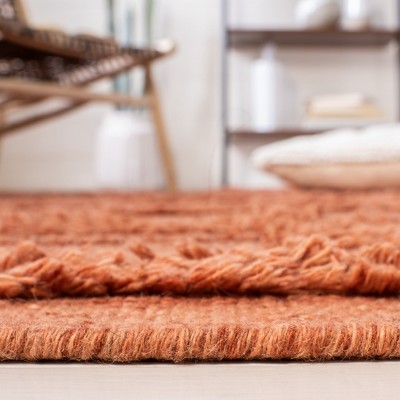 Handwoven Rustic Charm Rust/Orange Wool-Cotton Blend Rug - 3' x 5'
