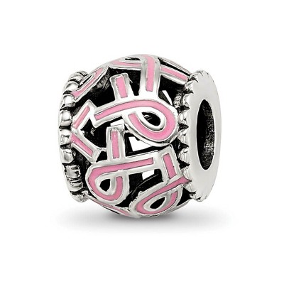 Black Bow Jewelry Sterling Silver, Pink Enamel Awareness Ribbon Bead Charm