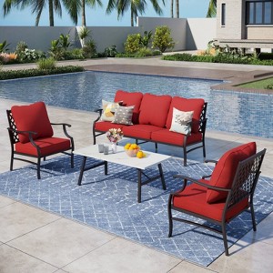 Captiva Designs 4pc Extra Large Metal Patio Outdoor Conversation Set with Armchairs for Garden, Poolside, Backyard - 1 of 4