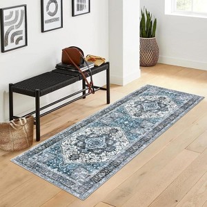 Washable Vintage Floral Area Rug, Traditional Low Pile Carpet, Stain Resistant Non Slip Rug for Living Room, Bedroom, Dining Room, and Office - 1 of 4