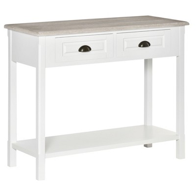 HOMCOM Console Table with 2 Storage Drawers and Open Shelf, Vintage Distressed Sofa Table for Hallway, Living Room, or Bedroom, White