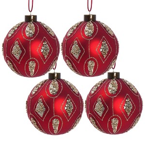 NAYSAYE Party Decoration and Accessories Set of 4 Glass Christmas Ball Ornament Set for Holiday Celebration, Red, 4.7"*4.7"*0.11" - 1 of 4