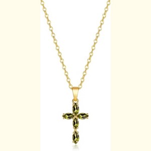14K Gold Plated Cubic Zirconia Cross Necklace for Women Birthstone Dainty Jewelry Gift - 1 of 4