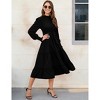 Women's Ruffle Mock Neck Long Sleeve Smocked Midi Dress Casual Floral Print Elastic Waist Tiered Long Dress - 4 of 4
