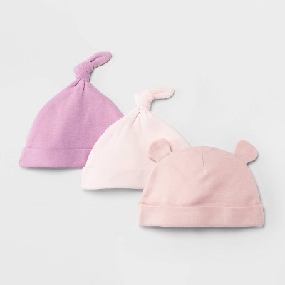 Image of Baby Girls' 3pk Cotton Hats - Cloud Island™ Pink 0-6M