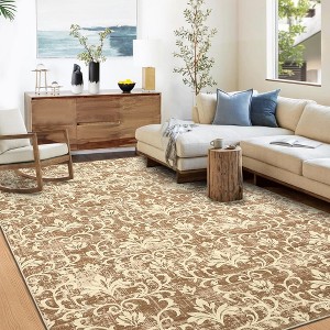 Washable Rugs for Living Room Vintage Rug Damask Floral Area Rug Farmhouse Non Slip Stain Resistant Carpet - 1 of 4