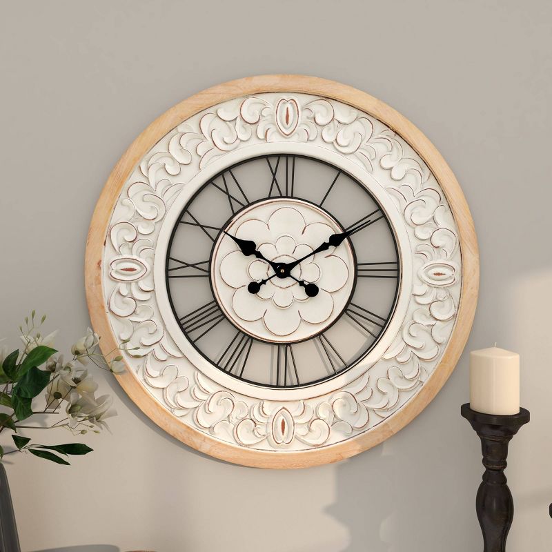 32&#34;x32&#34; Wooden Floral Carved Wall Clock White - Olivia &#38; May, 4 of 19