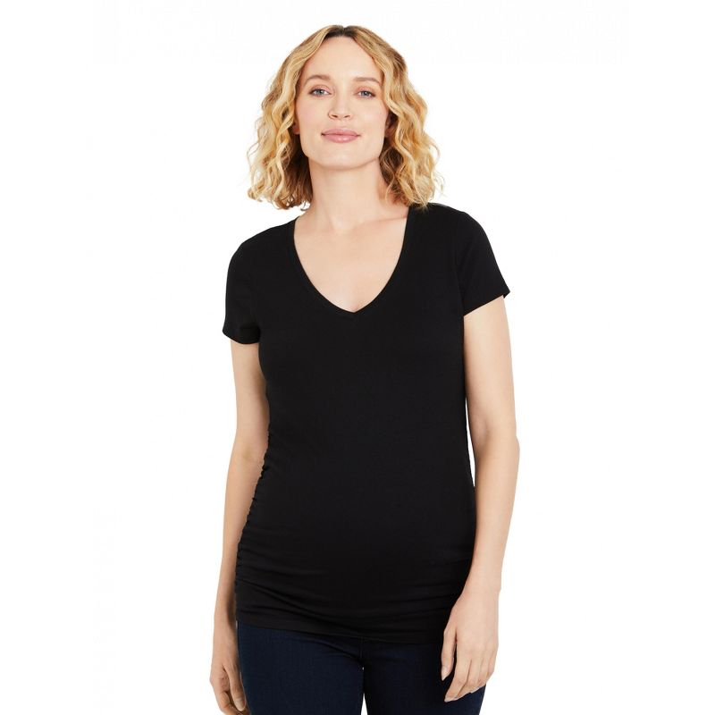 V-Neck Side Ruched Maternity Tee | Motherhood Maternity, 1 of 4