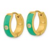 Chisel Stainless Steel Polished Yellow IP-plated with Green Enamel and Cubic Zirconia 5mm Hinged Hoop Earrings - 3 of 4