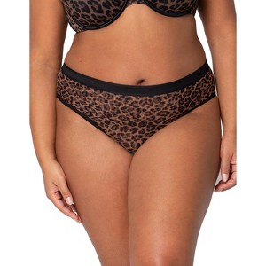 Curvy Couture Women's Mesh High Cut Brief Panty Sunset Glow - 1 of 4