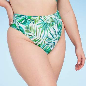 Women's High Waist High Leg Extra Cheeky Bikini Bottom - Shade & Shore™ Green Tropical Print