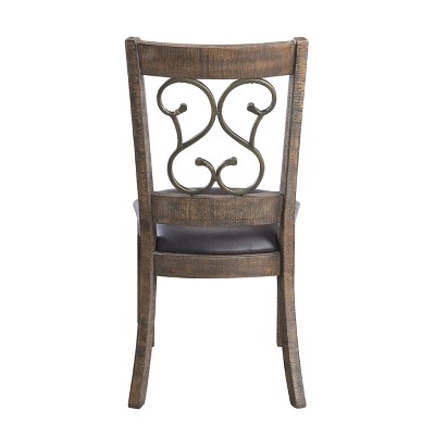 Raphaela Black Faux Leather and Weathered Cherry Side Chair