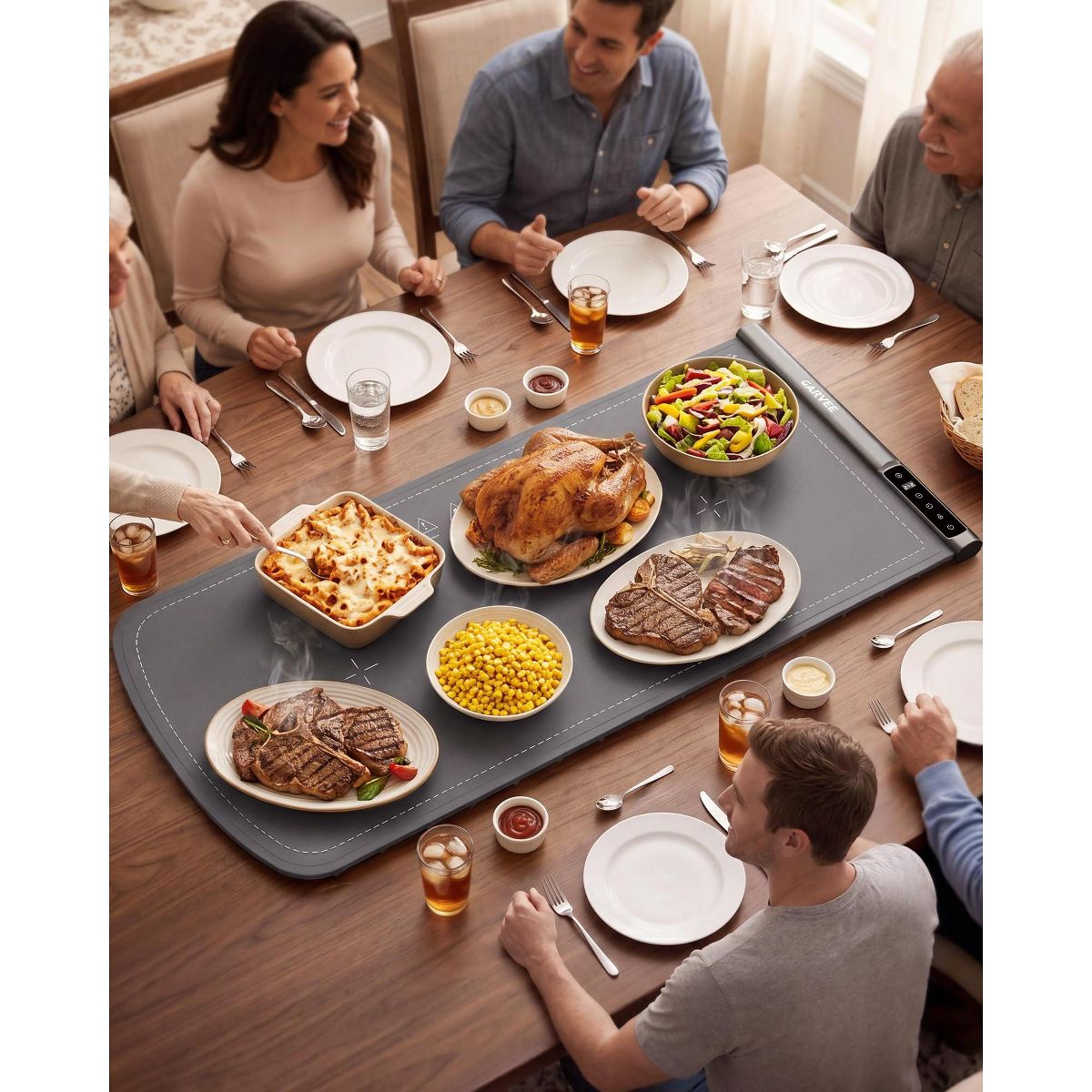 Garvee 36"x16" Large Silicone Food Warming Mat – 500W, 8 Temps, 6H Timer, Child Lock, Auto Shut-Off – Electric Warmer for Kitchen, Buffet, Parties - thumbnail 9