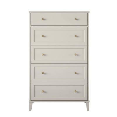 Taupe Tall 5-Drawer Dresser with Gold Hardware
