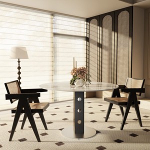 39" Modern Round Black Pedestal Dining Table with Faux Marble Stone Top, Small Kitchen Table for Living Room or Dining Room-The Pop Hom - 1 of 4