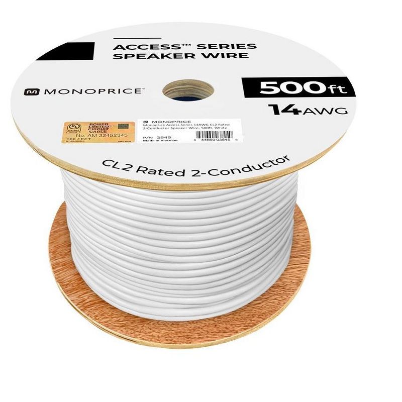 Monoprice Speaker Wire, CL2 Rated, 2-Conductor, 14AWG, 500ft, White, 3 of 7