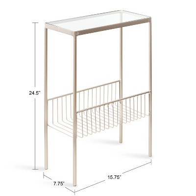 Trubey Gold Metal and Glass Side Table with Storage Rack