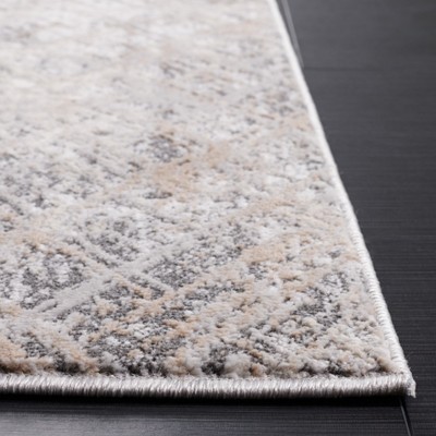Beige and Grey Abstract Hand-Knotted Synthetic Area Rug