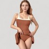Anna-Kaci Women's Square Neck Swim Dress with Contrast Trim and Side Bow Skirt Overlay - 3 of 4