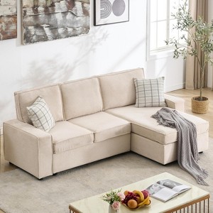 L-Shaped Modular Sectional Sofa, Deep Seated Cloud Couch, Modern Beige Corduroy Couch with Chaise, Convertible Sofa Lounge - 1 of 4