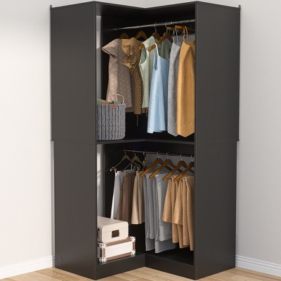 Aheaplus Freestanding Corner Closet Organizer with Hanging Rods, Space-saving Closet System for Walk-in Closet