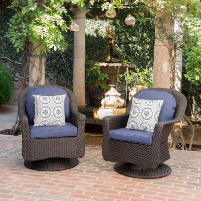 Set of 2 Patio Accent Chairs Swivel Rock Chairs Club Chairs Arm Chairs Wicker Lounge Chairs with Cushion and Rattan Frame, Brown-ModernLuxe