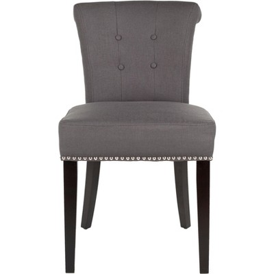 Espresso Finish Gray Linen Upholstered Parsons Side Chair