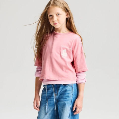 Футболка Cat & Jack Short Sleeve Boxy 'Cat' Graphic T-Shirt для девочек, цвет: Пудровый