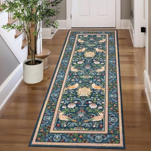 Washable Rugs for Living Room, Non Slip Floral Area Rugs, Low Pile Stain Resistant Botanical Bird Soft Carpet - 1 of 4