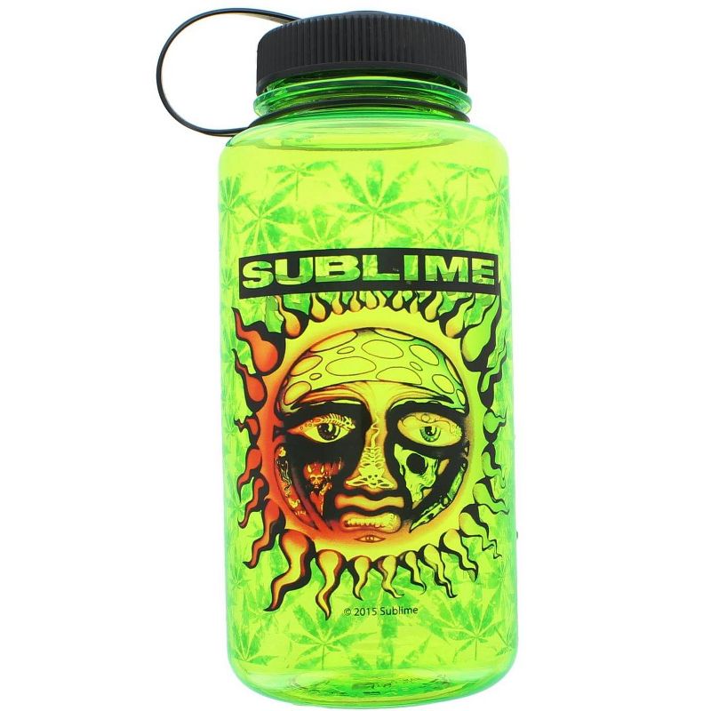 Just Funky Sublime Sun Logo 35oz Green Plastic Water Bottle w Screw Down Lid, 1 of 2