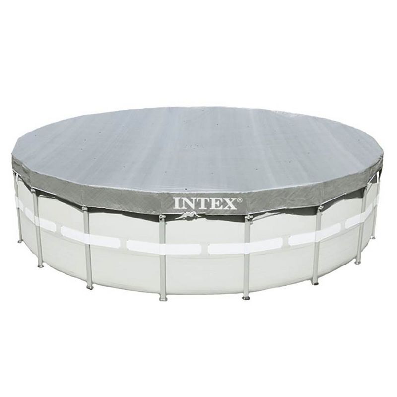 Intex 28041E UV Resistant Deluxe Debris Pool Cover for 18-Foot Intex Ultra Frame Round Above Ground Swimming Pools with Drain Holes, Gray, 2 of 7