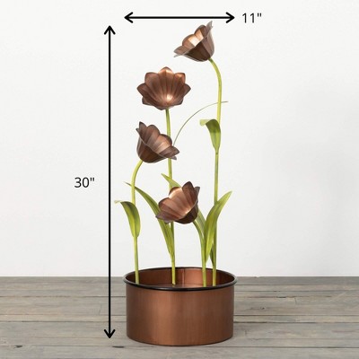 30" Copper and Green Metal Tulip Fountain