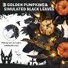 18in Pre-Lit Autumn Halloween Pumpkin Decoration for Front Door, Indoor Fall Wreath with 15 Warm White LED Lights & Maple Leaves for Window Fireplace - 3 of 4