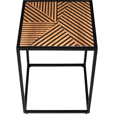 Julian Black and Natural Wood Square Side Table with Metal Frame