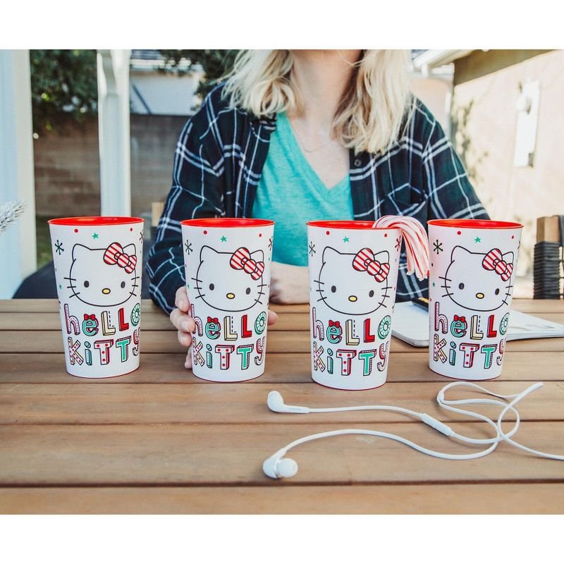 Silver Buffalo Sanrio Hello Kitty Holiday 4-Piece Plastic Cup Set | Each Holds 22 Ounces, 5 of 9