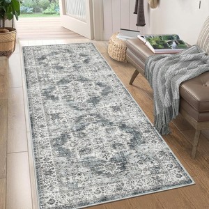 Vintage Floral Washable Area Rug - Non-Slip Non-Shedding Stain Resistant Carpet, Foldable Floor Cover for Living Room, Bedroom, Dining Room Entryway - 1 of 4