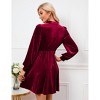 Womens Velvet Bow Tie Neck Long Sleeve High Waist Casual Loose Swing Ruffle A-line Mini Dresses - 4 of 4