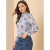 INSPIRE CHIC Women's Smocked Waist Ruffled Hem Stand Collar Floral Dots Blouse - 4 of 4