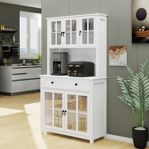 VYNXARIA 71" Pantry Storage Cabinet with 3 Adjustable Shelves, 5 glass Doors and 1 Large Drawer,White - 1 of 4