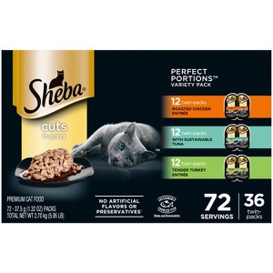 Sheba Perfect Portions Cuts in Chicken, Seafood, Turkey, Tuna and Gravy Flavor Variety Pack Wet Cat Food - 2.6oz/36ct - 1 of 4