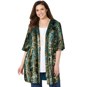Catherines Women's Plus Size In-Vogue Velvet Duster - 1 of 4