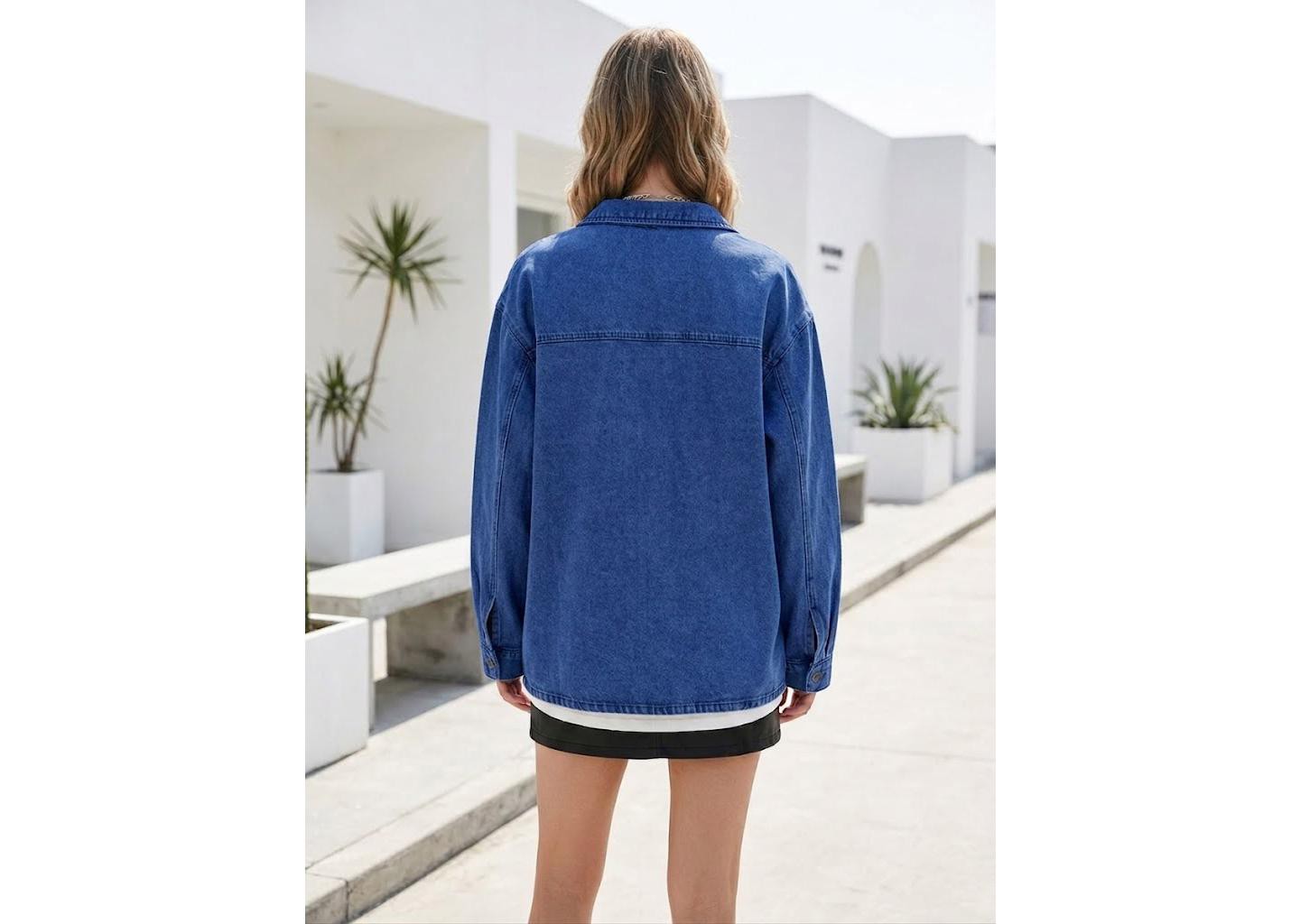 Женская куртка EadianDree Women Denim Jacket Long Sleeve Shirt Collar Button Front Patch Pockets Outerwear, цвет: Джинсовый — фото 2