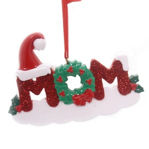 This Little Piggy 2.75 In Mom Glittered  Santa Hat Diy Personalization Tree Ornaments - 1 of 2