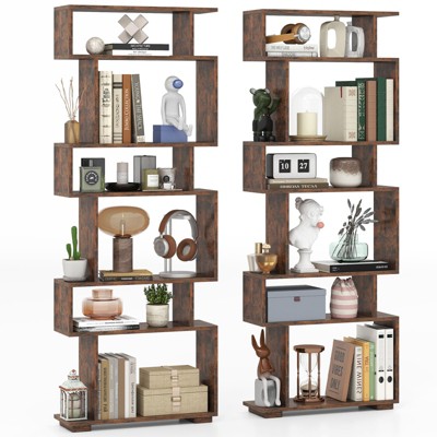 Tangkula 2PCS 6-tier Storage Bookshelf Tall Display Shelf w/ Anti-toppling Kits Kits