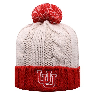 NCAA Utah Utes Women's Natural Cable Knit Cuffed Beanie with Pom