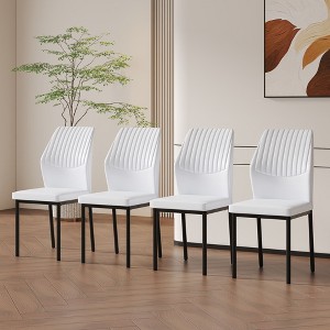 Kumasinova 19"H High Resilience Dining Chairs Set of 4,Modern Minimalist PU Leather Kitchen Side Chairs with Metal Legs for Dining Room,White+Black - 1 of 4